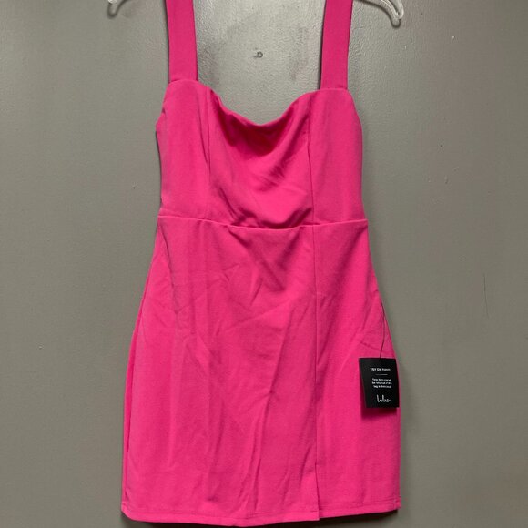 Lulu's Hot Pink Square Neck Mini Bodycon Dress Size Small NWOT - Picture 1 of 2